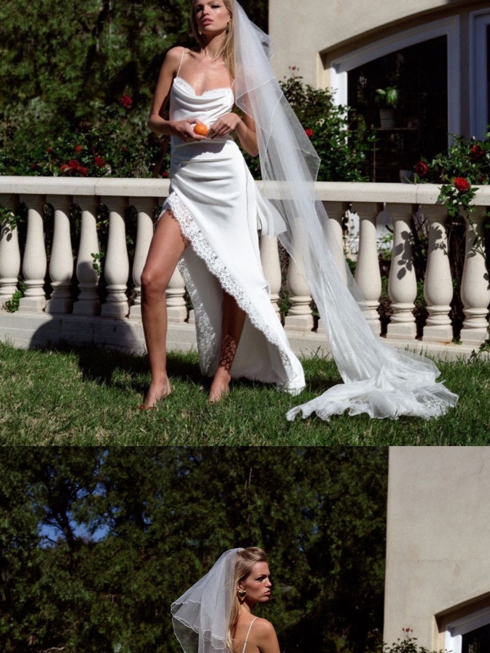 For Love & Lemons White Lace-Trim Bridal Slip Dress Hope Gown
